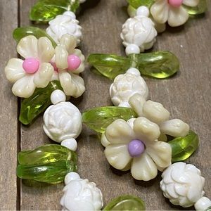Vintage Mid Century Acrylic/ Celluloid  Beaded Flower Necklace
